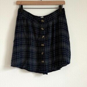 American Eagle Navy Blue Plaid Button Front Mini Skirt Dark Academia Clueless M